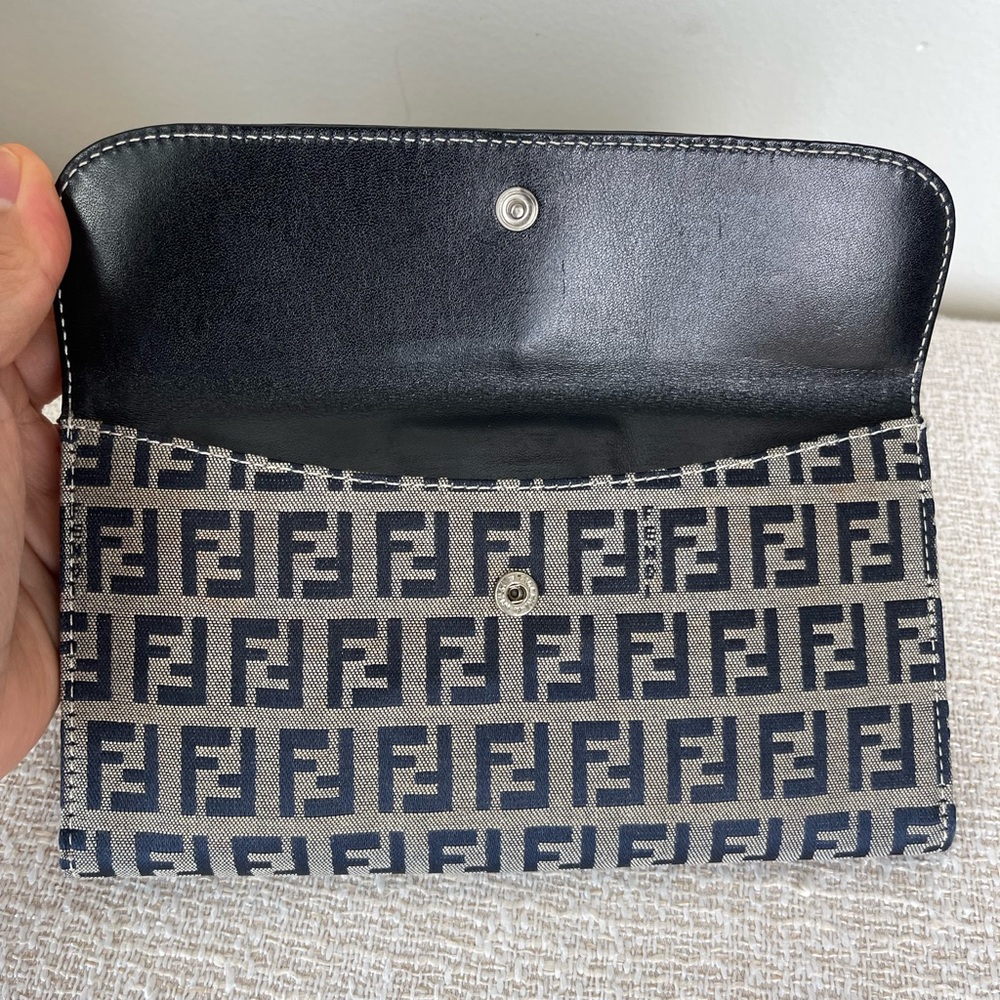 Fendi Navy and Beige Zucca Canvas Clutch with Black Leather Strap - Picture 8 of 11